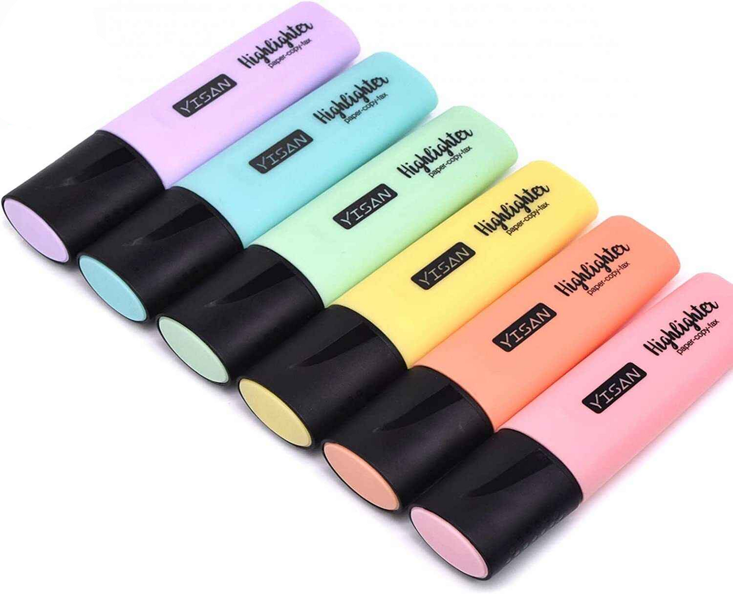 BACK TO SCHOOL YISAN Highlighters Pastel Markers, Set of 6 Assorted Colours