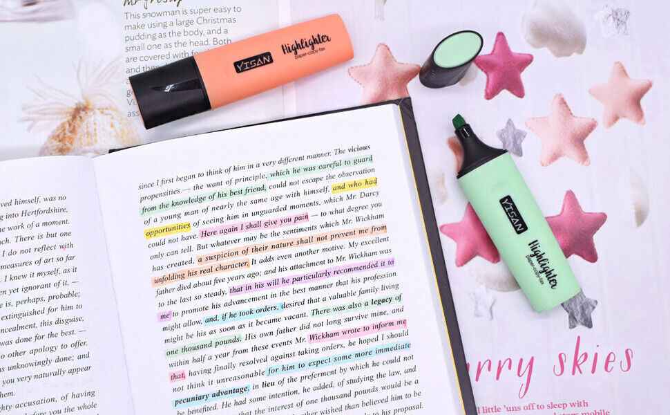 BACK TO SCHOOL YISAN Highlighters Pastel Markers, Set of 6 Assorted Colours