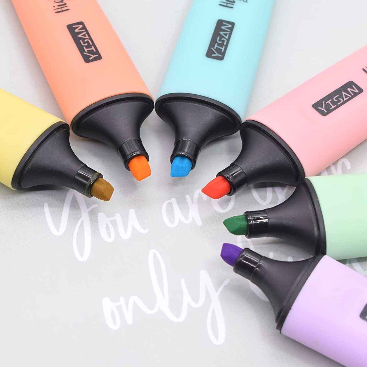 BACK TO SCHOOL YISAN Highlighters Pastel Markers, Set of 6 Assorted Colours