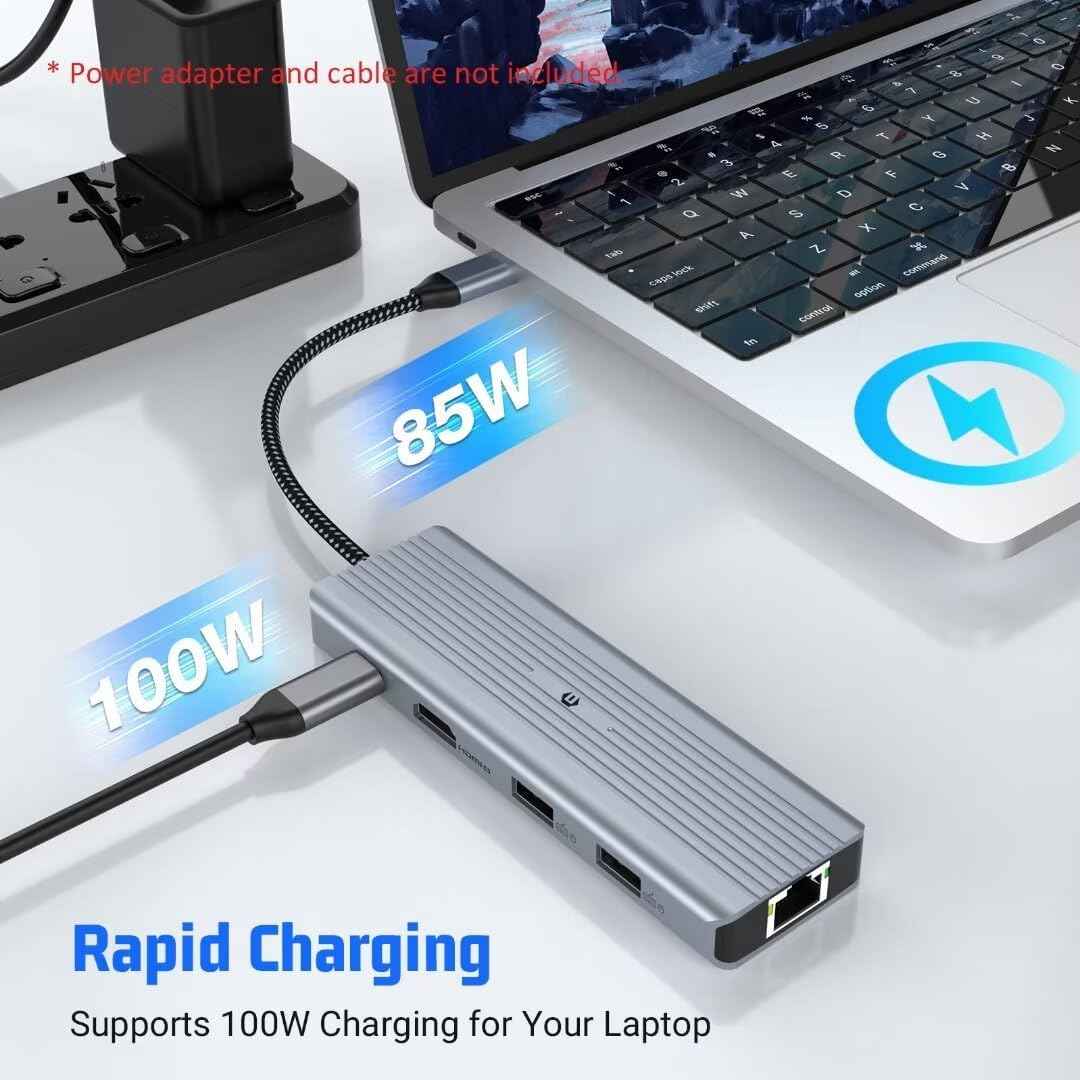 Multiport 10 in 1 USB C Docking Station HDMI, TF Reader, USB A & C Ethernet