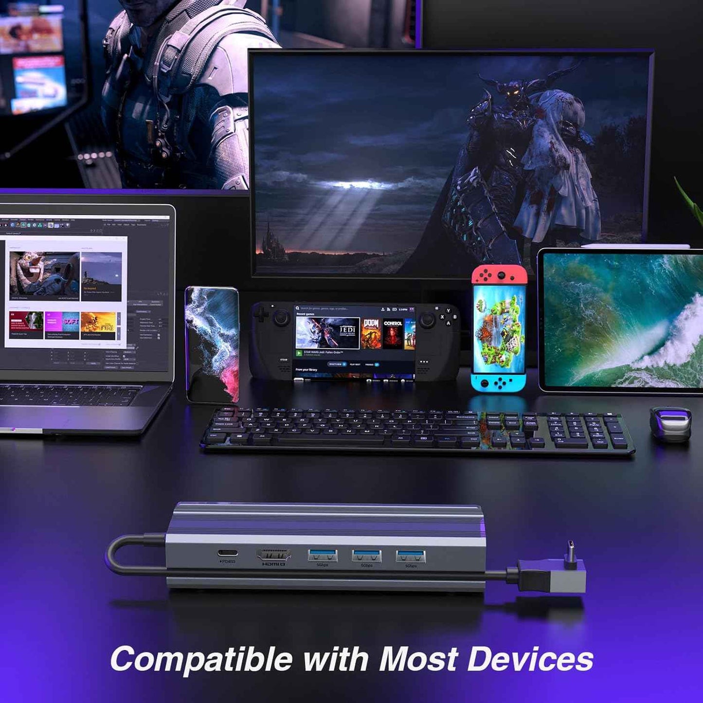 Valve Steam Deck Docking Station 6 in 1 HDMI 2.0 4K@60Hz Gigabit Ethernet