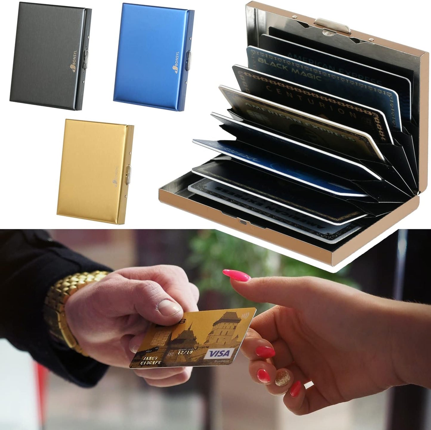 Stainless Steel Credit Card Holder RFID Blocking Slim Credit Card Case 8 Cards