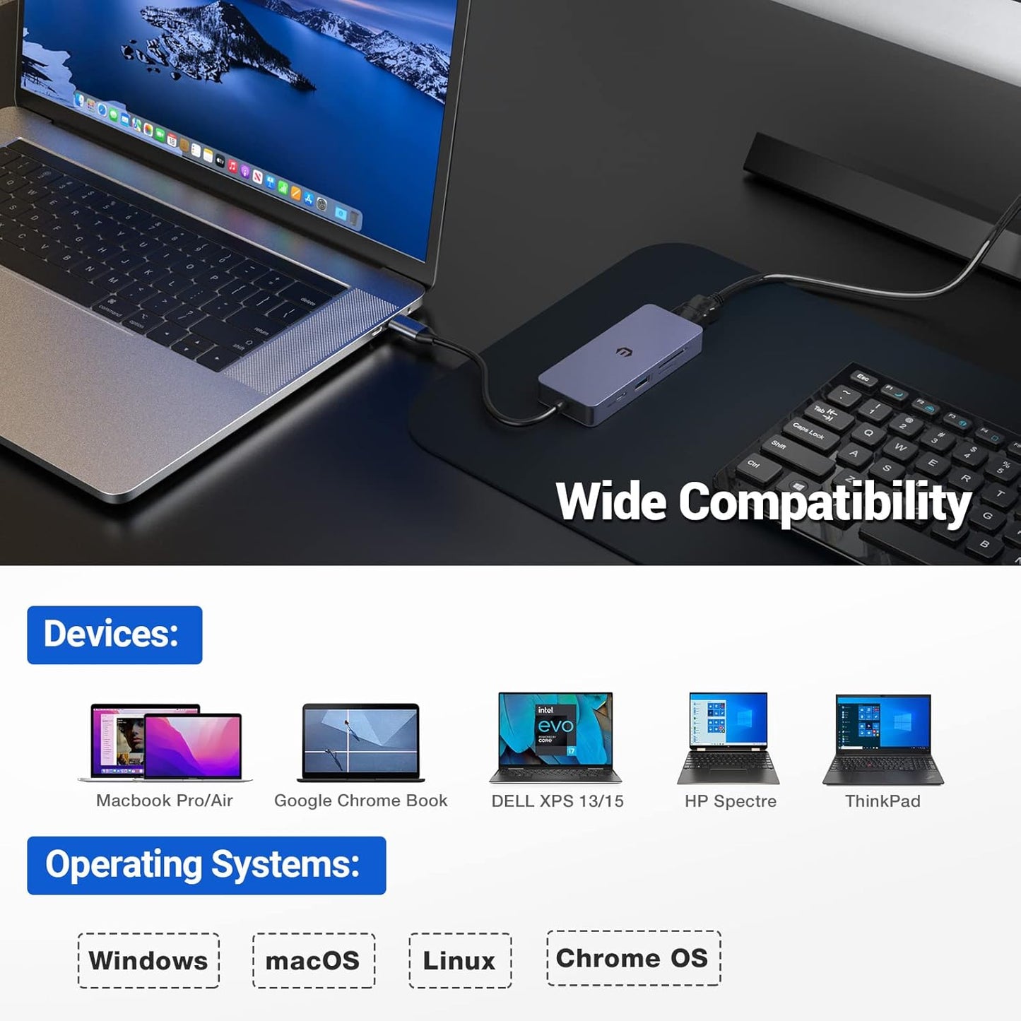 7-in-1 USB-C Hub Adapter: 4K HDMI, 100W PD, USB 3.0 Ports, SD/TF Card Reader