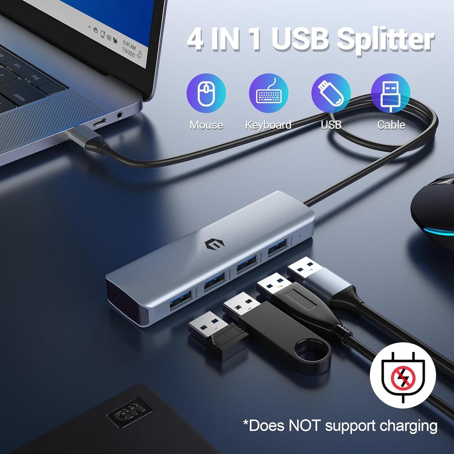 USB 3.2 HUB Ultra Slim Portable Data Hub 4 x USB 3.2 Compatible for Win & mac OS