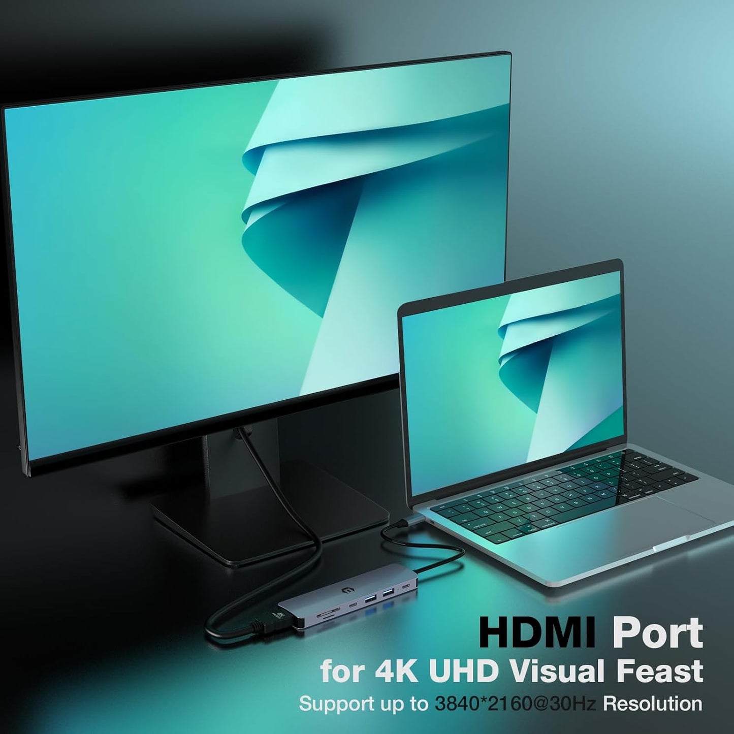 Docking Station 7 in 1 USB C Adapter with HDMI USB C 2 USB 3.0 100W PD SD/TF