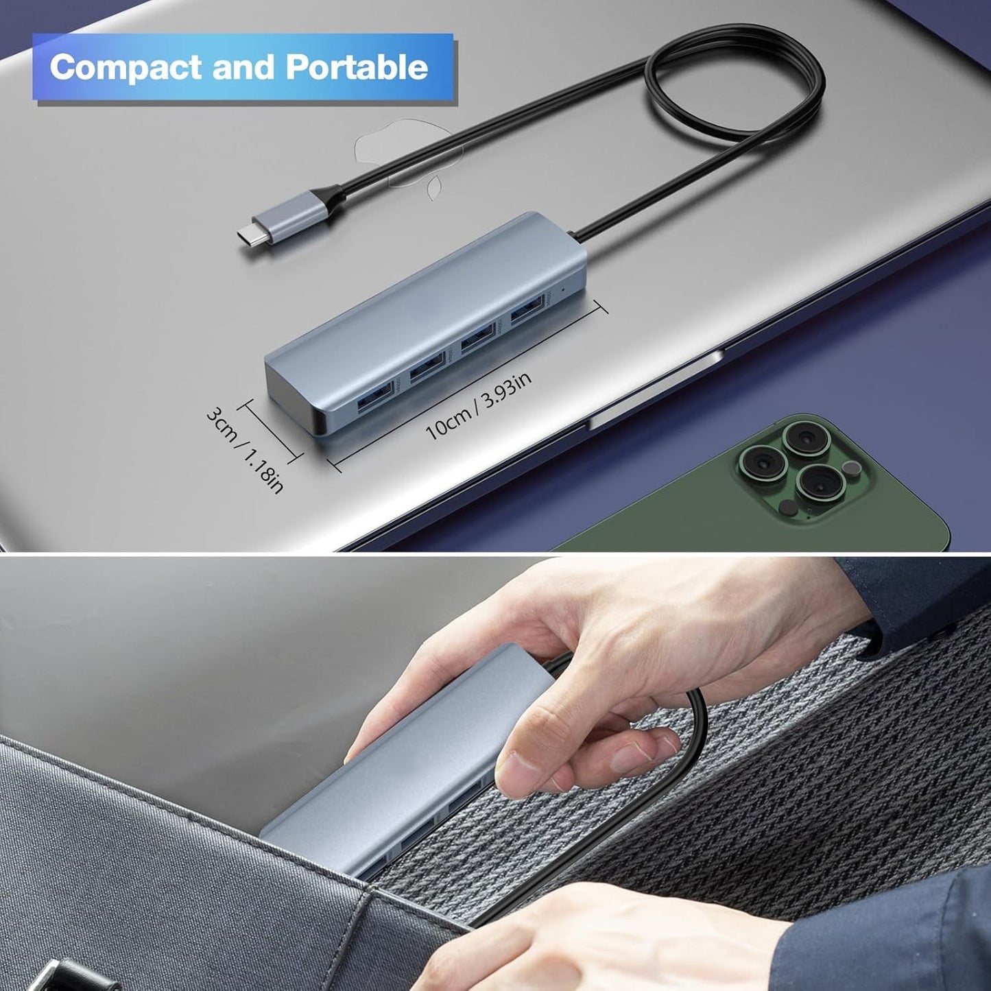 USB 3.2 HUB Ultra Slim Portable Data Hub 4 x USB 3.2 Compatible for Win & mac OS