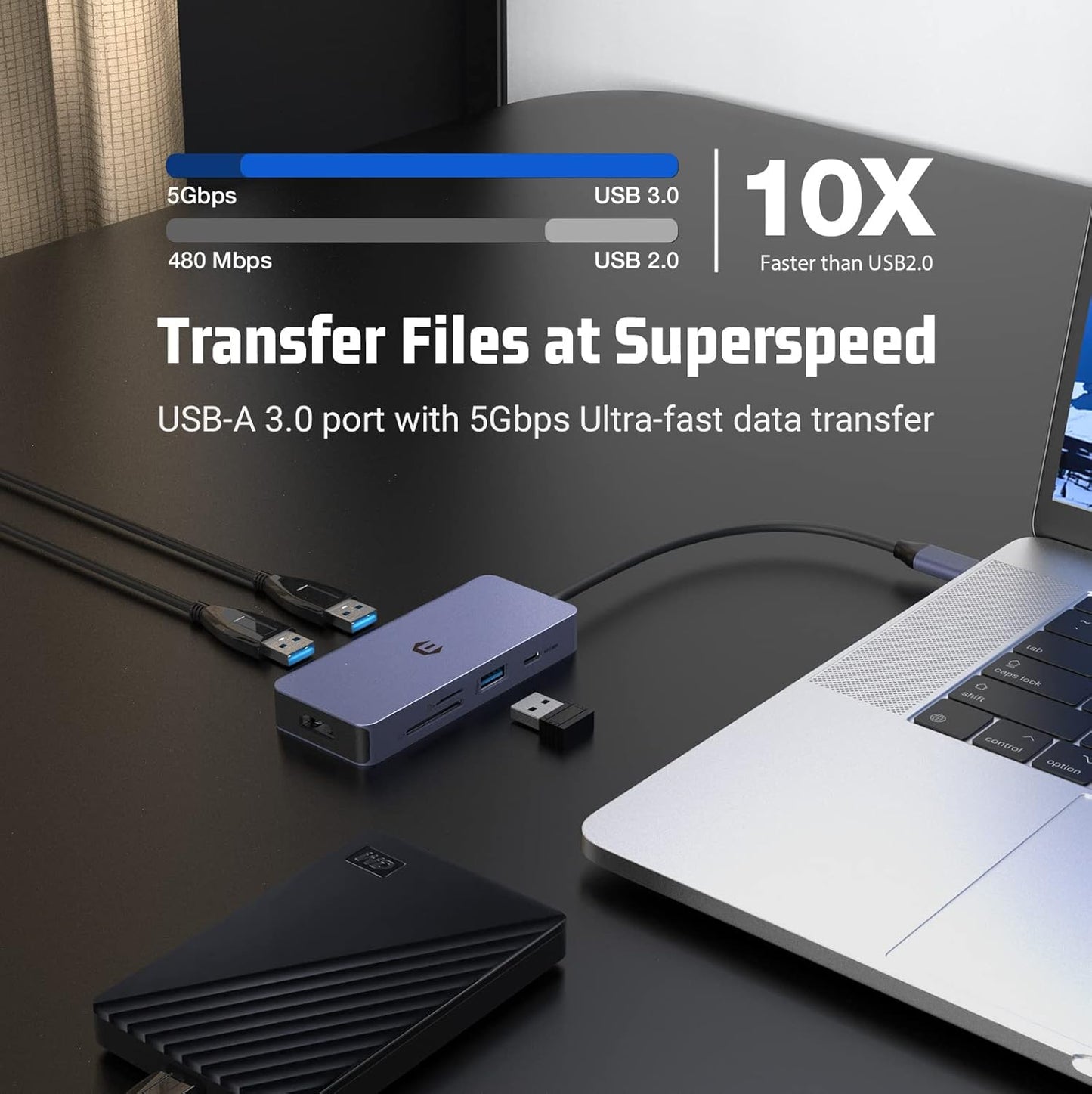 7-in-1 USB-C Hub Adapter: 4K HDMI, 100W PD, USB 3.0 Ports, SD/TF Card Reader