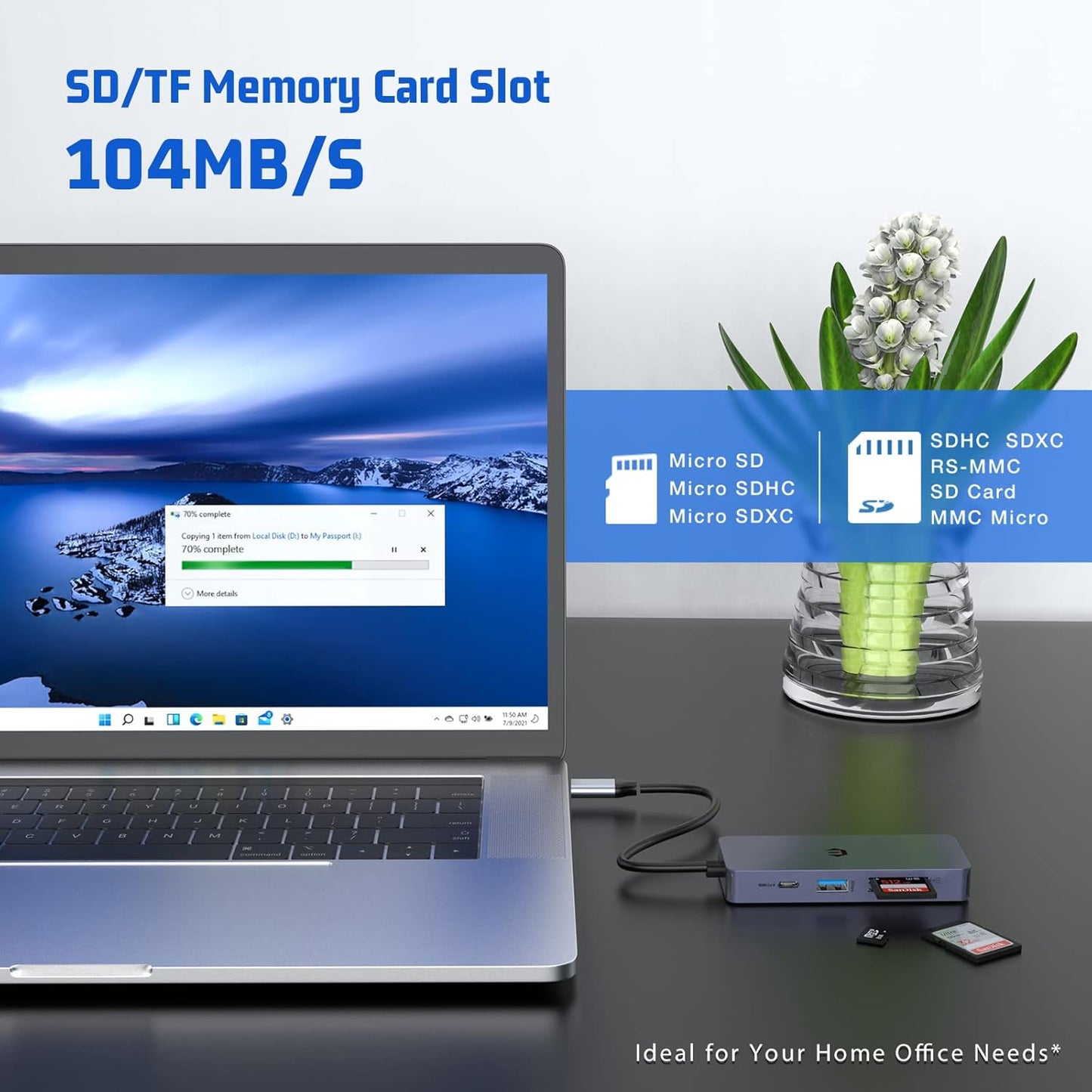 7-in-1 USB-C Hub Adapter: 4K HDMI, 100W PD, USB 3.0 Ports, SD/TF Card Reader