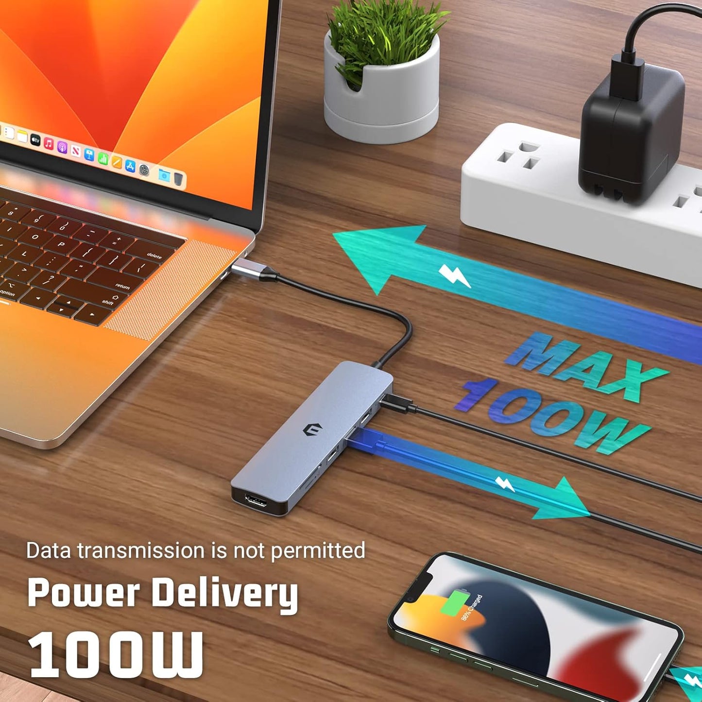 USB C Hub, 7 in 1 USB C Adapter for MacBook Air/Pro 11K HDMI Docking Station