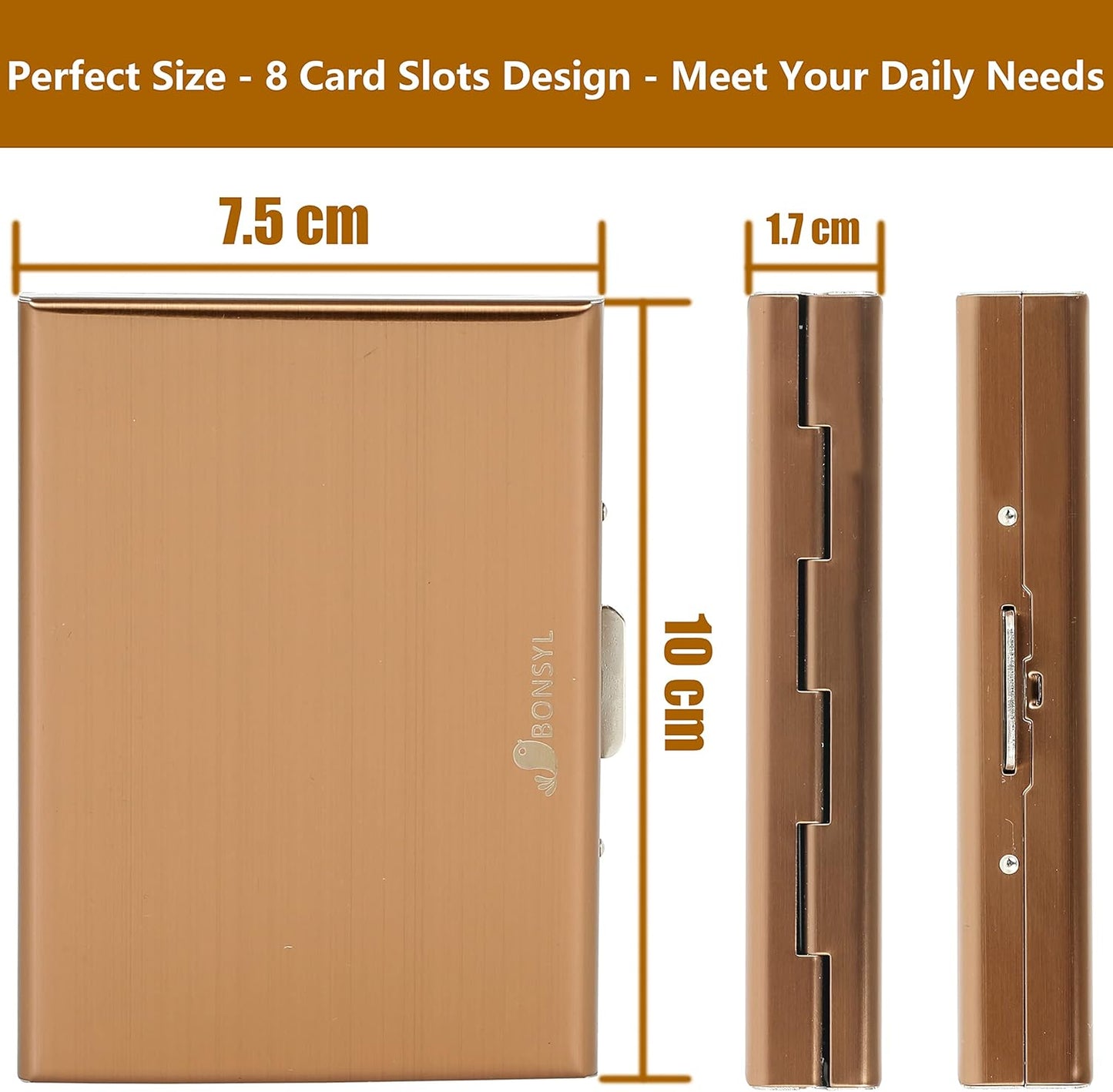 Stainless Steel Credit Card Holder RFID Blocking Slim Credit Card Case 8 Cards