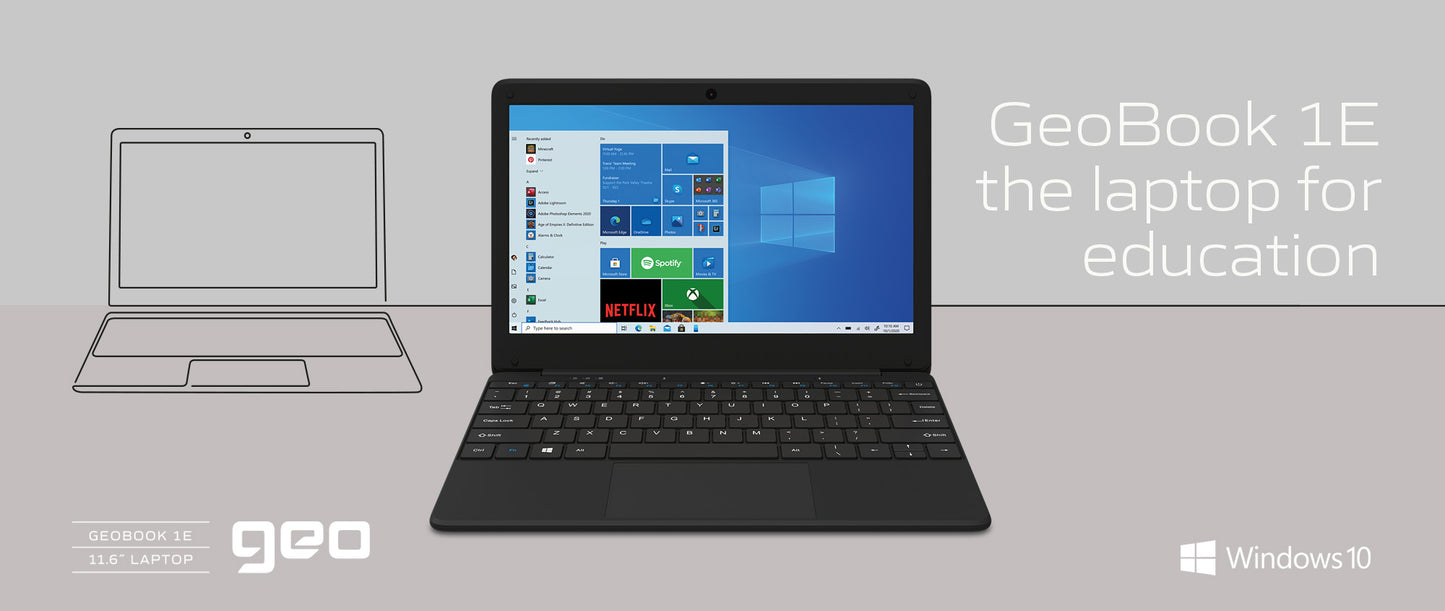 GeoBook 1E Laptop Win 11 Pro Intel Celeron N4020 Processor 4GB DDR4 - Excellent
