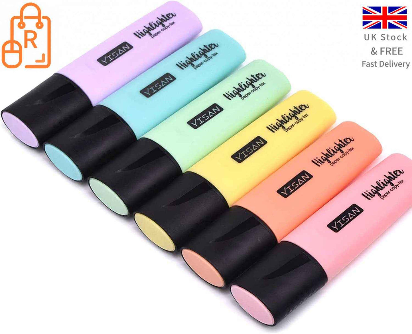 BACK TO SCHOOL YISAN Highlighters Pastel Markers, Set of 6 Assorted Colours