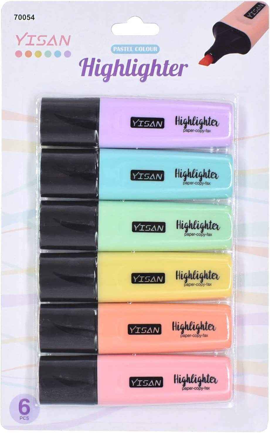 BACK TO SCHOOL YISAN Highlighters Pastel Markers, Set of 6 Assorted Colours