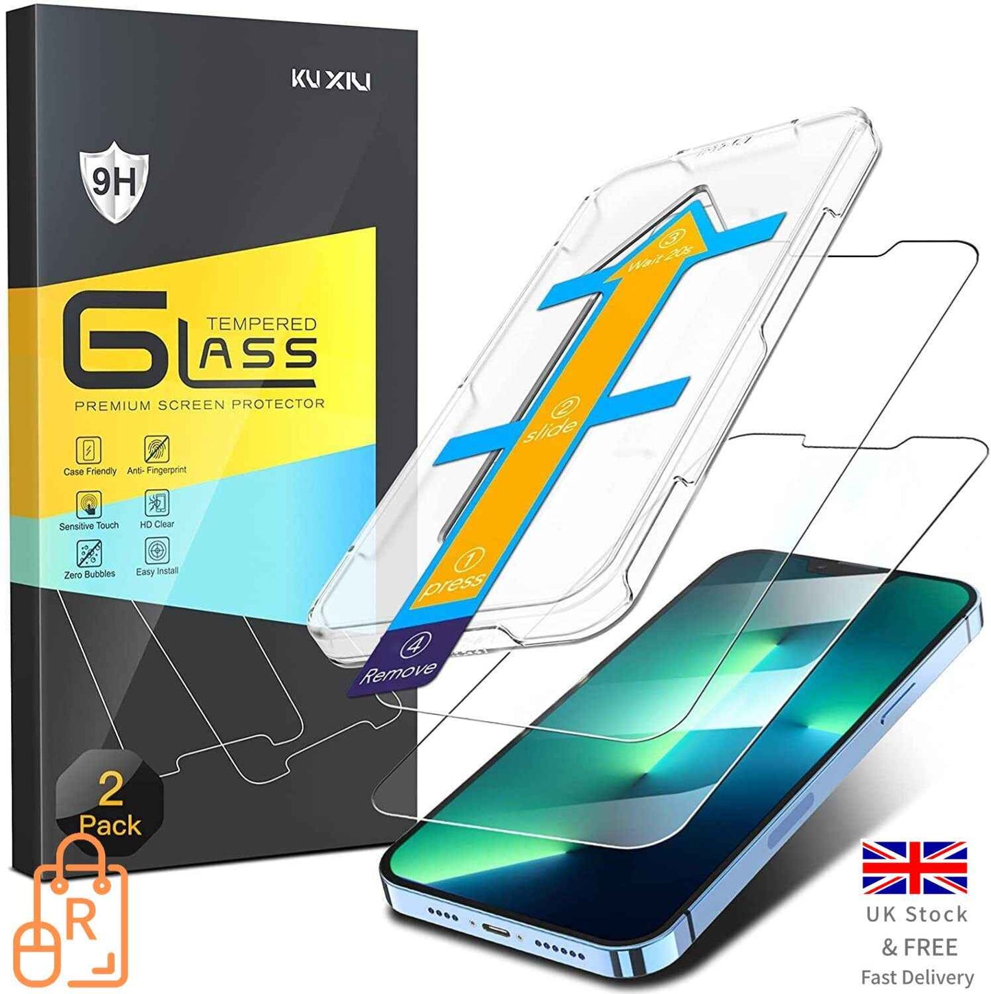 Tempered Glass Screen Protectors for iPhone 13 & 13 Pro with Auto-Alignment Kit.