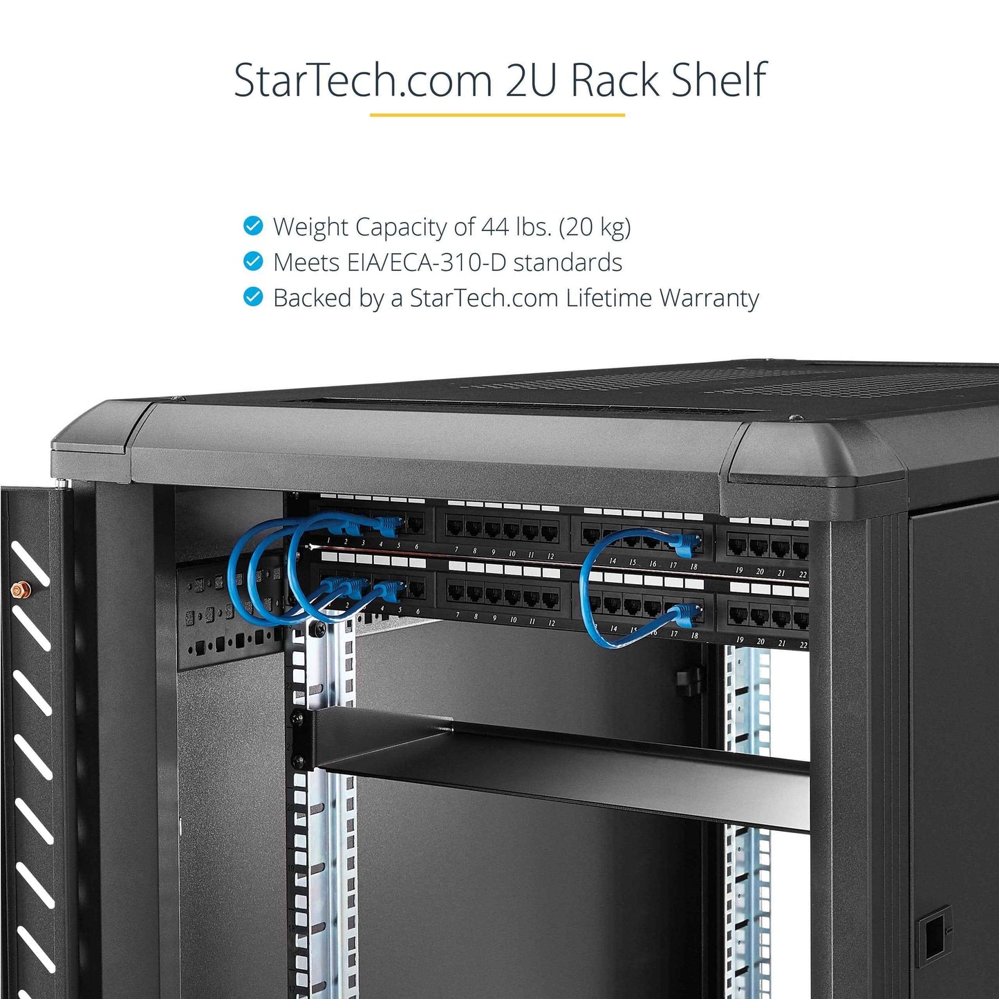 StarTech.com 2U Fixed Server Rack Mount Shelf 16in Deep for 19" Network Rack