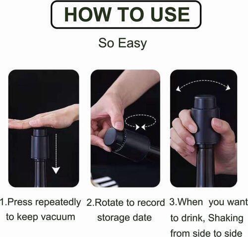Vacuum Wine Bottle Stopper With Time Recorder Keeps Your Wine Really Fresh 2 Pk