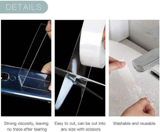 Strong Reusable Nano Double Sided Tape 4M Washable Adhesive for Home and Office