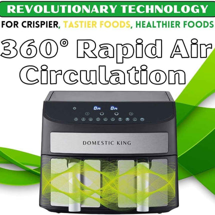 Domestic King 7L Digital Dual Basket 2400W Air Fryer With Recipe Book, 3.5L Each