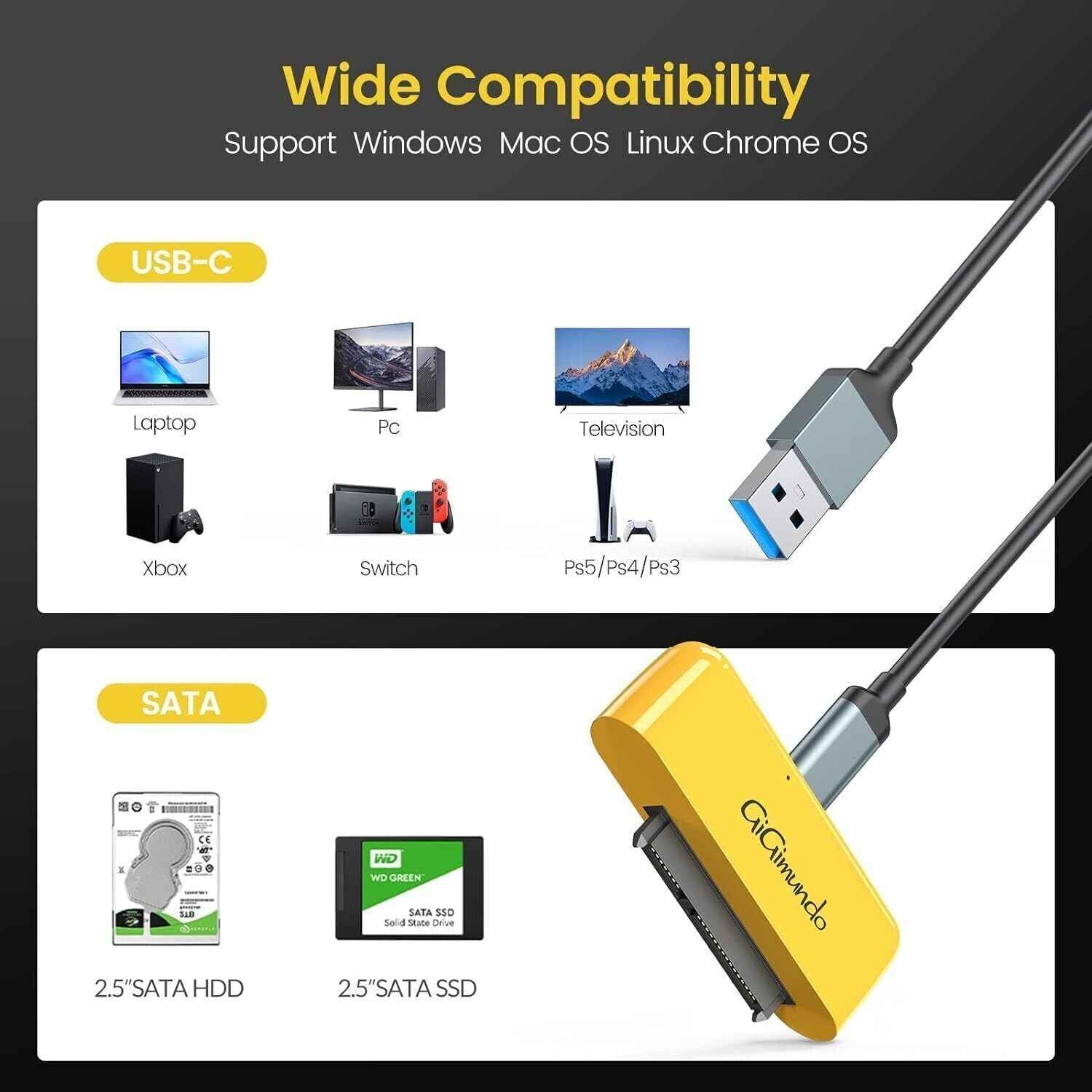 USB 3.0 to SATA Adapter Cable to 2.5 SSD & HDD with UASP Support 0.5M Cableg