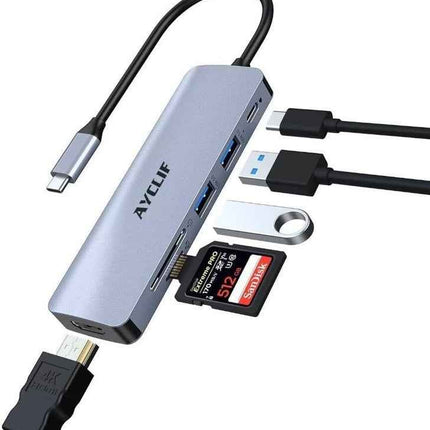 USB-C Laptop Dock 4K HDMI & SD/TF Reader Ultimate Connectivity Solution 6 in 1