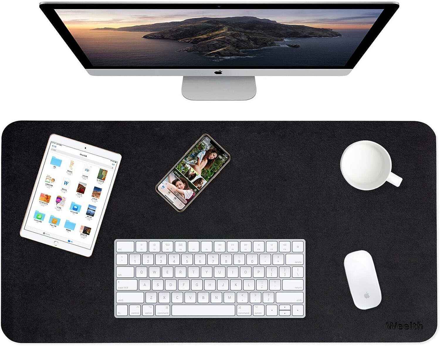 Multifunctional Office Desk Protector Faux Leather, 80cm * 40cm - Black / Red
