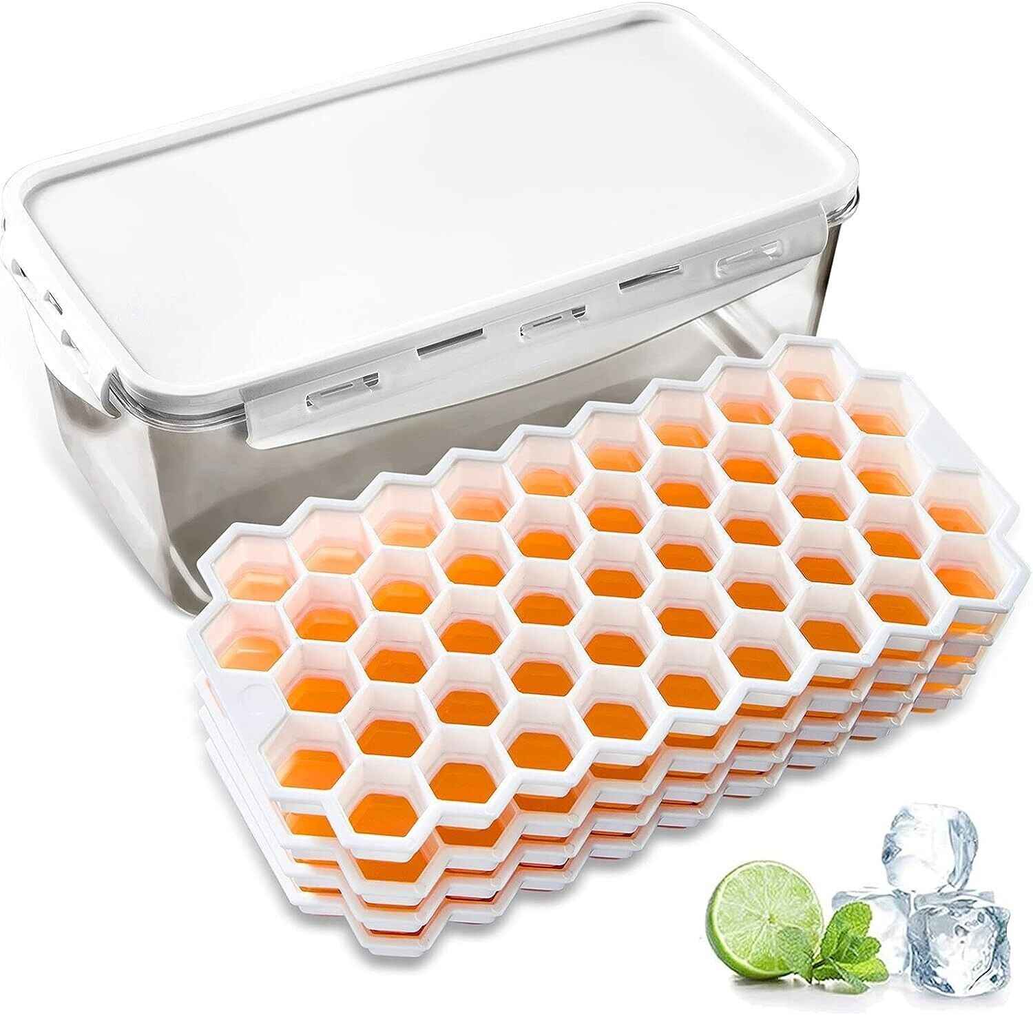 Premium Ice Cube Trays With Air Tight Container and Lid 4 Pack Makes 188 Cubes