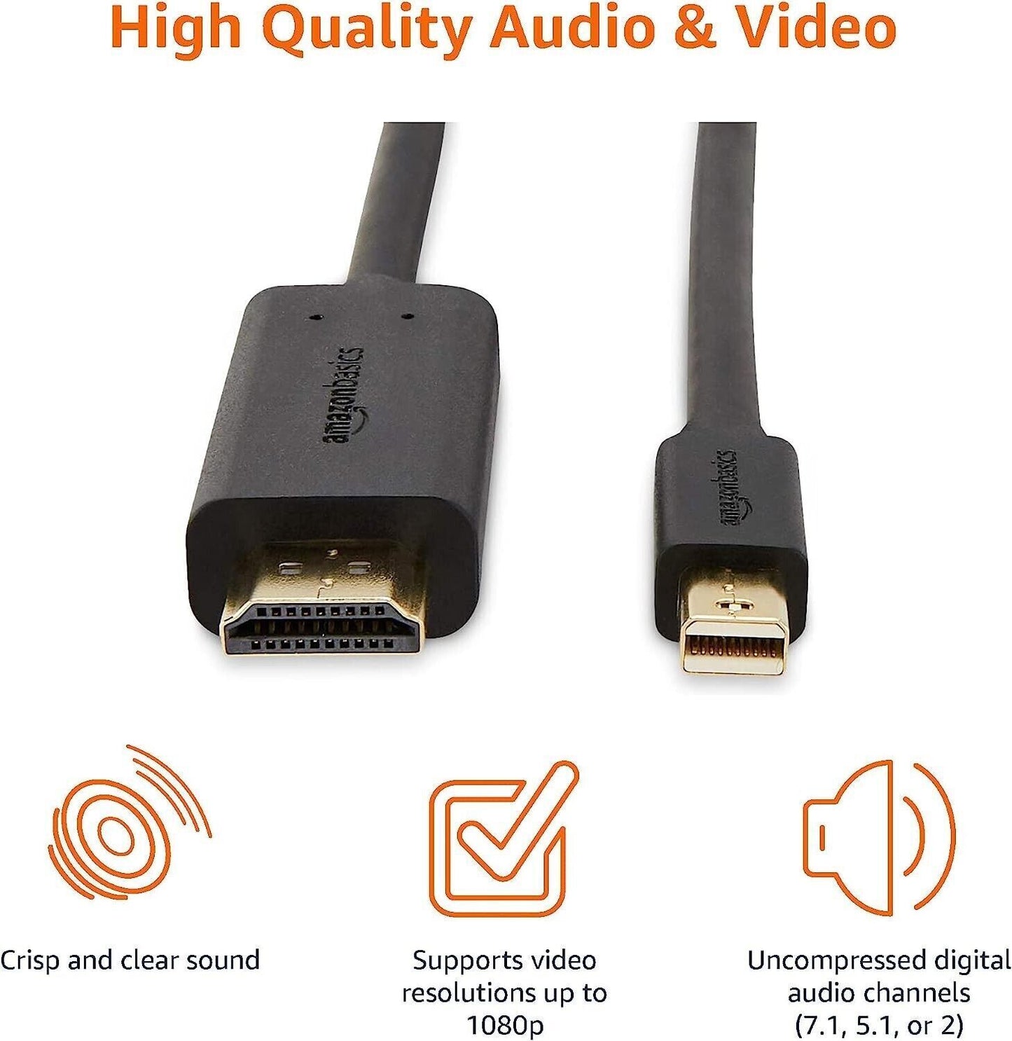 Amazon Basics Mini DisplayPort to HDMI Cable for MacBook Surface Pro 0.9m/3ft