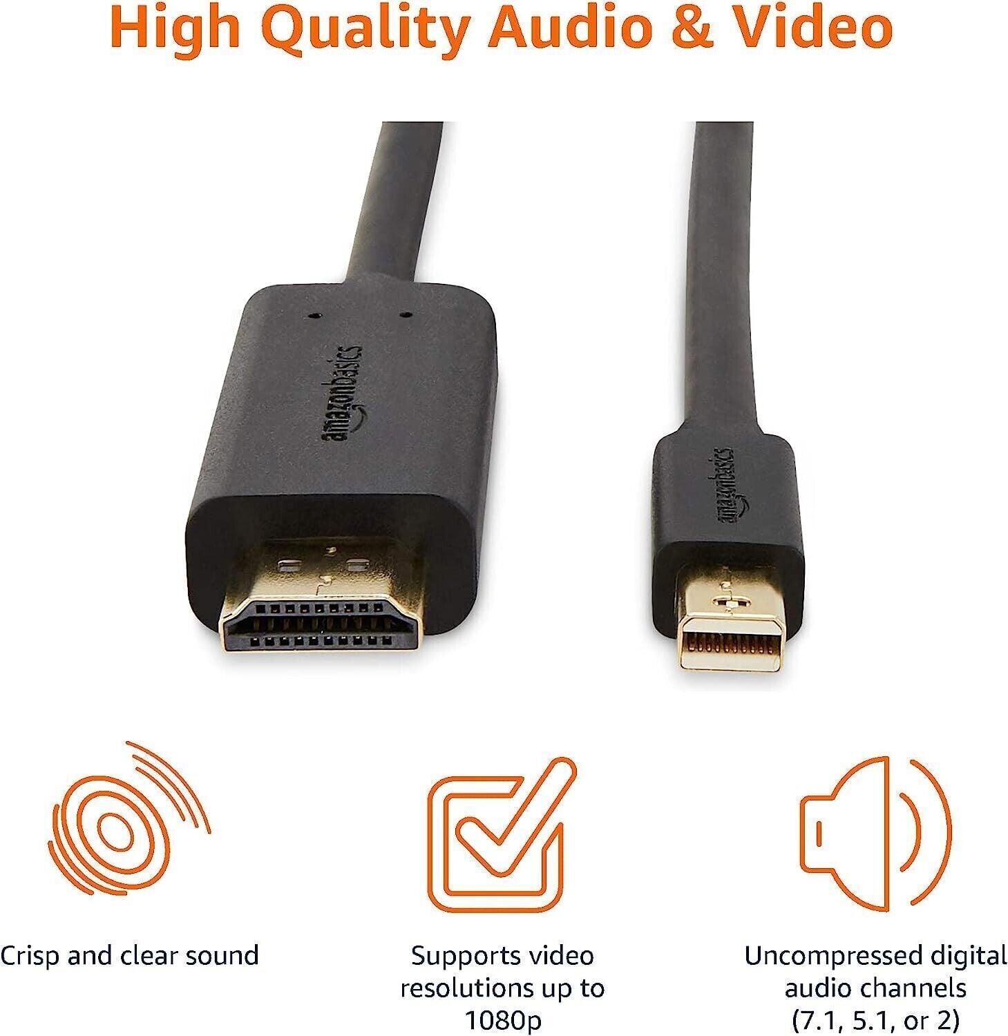 Amazon Basics Mini DisplayPort to HDMI Cable for MacBook Surface Pro 0.9m/3ft