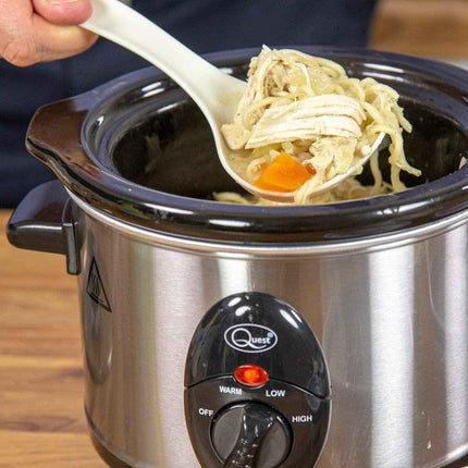 Quest 1.5 Litre Compact Slow Cooker Stainless Steel 120W 3 Temperature Settings