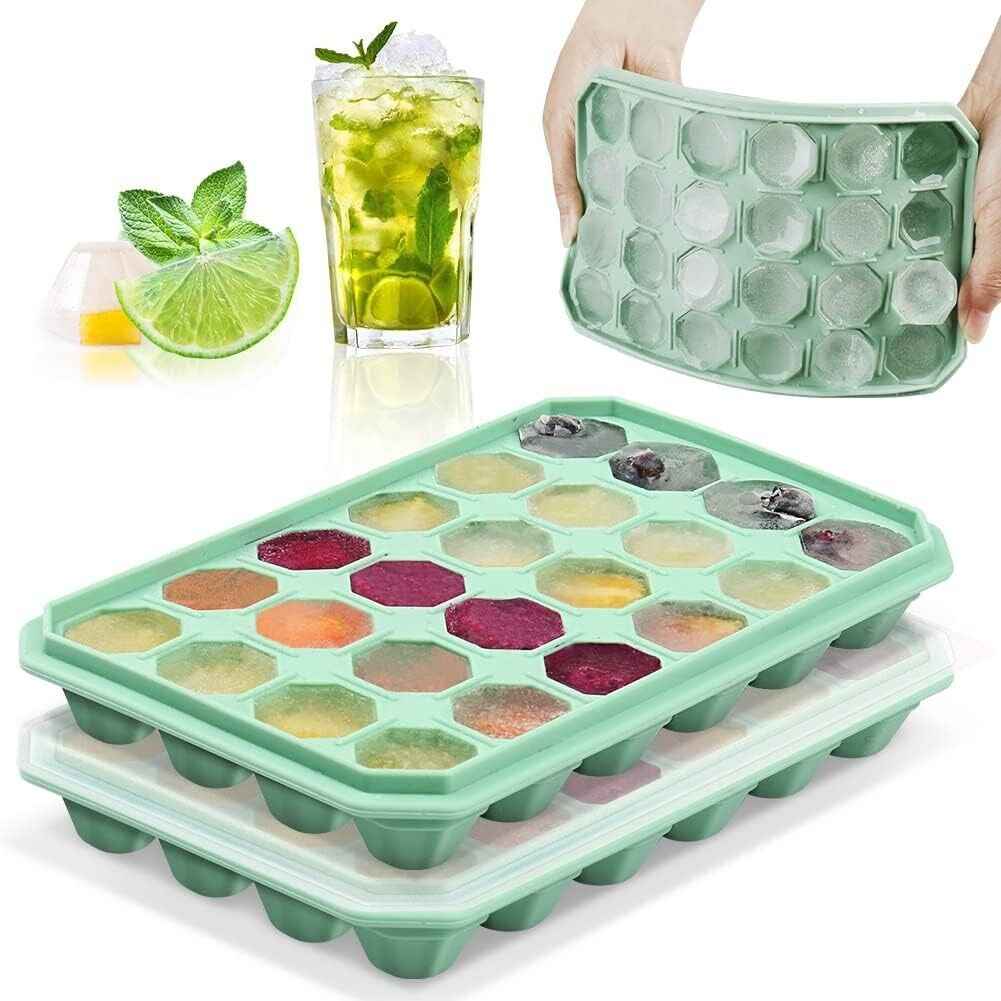 Ice Cube Tray with No Spill Lid Easy Release 48 Cubes Whiskey Cocktail