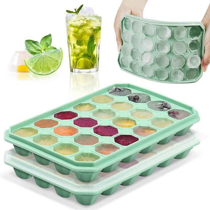 Ice Cube Tray with No Spill Lid Easy Release 48 Cubes Whiskey Cocktail