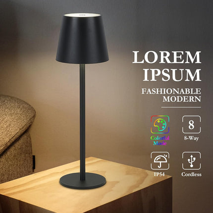 Cordless LED Table Lamp RGB Rechargeable Desk Light IP54 Touch Dimmable 2 Pack