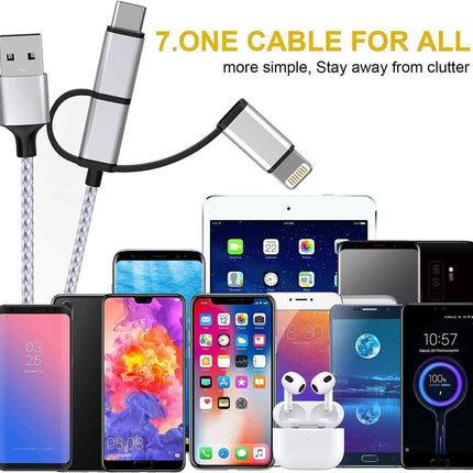 3 in 1 Cable, Lightning Type C Micro USB Charging Cable Adapter MFI Certified
