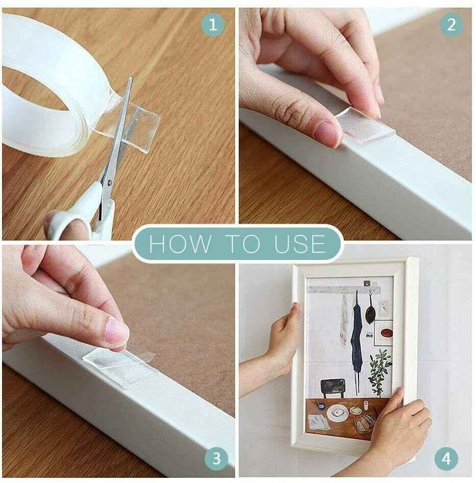 NANO TAPE ADHESIVE DOUBLE SIDED STRONG TRACELESS WASHABLE REMOVABLE CLEAR 8m