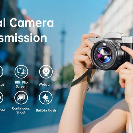 4K 64MP Digital Camera WiFi Autofocus Vlogging Camera Flip Screen 64GB Aureapix
