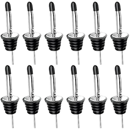 Drink Pourers Stainless Steel with Stoppers for Oils, Whiskey, Cocktails 12 Pack