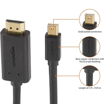 Mini DisplayPort to HDMI Cable Works With MacBook, MS Surface Dock 0.9m/3ft