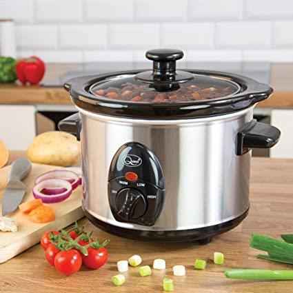 Quest 1.5 Litre Compact Slow Cooker Stainless Steel 120W 3 Temperature Settings