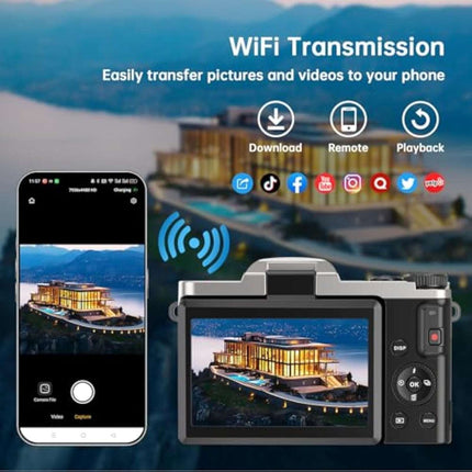 4K 64MP Digital Camera WiFi Autofocus Vlogging Camera Flip Screen 64GB Aureapix