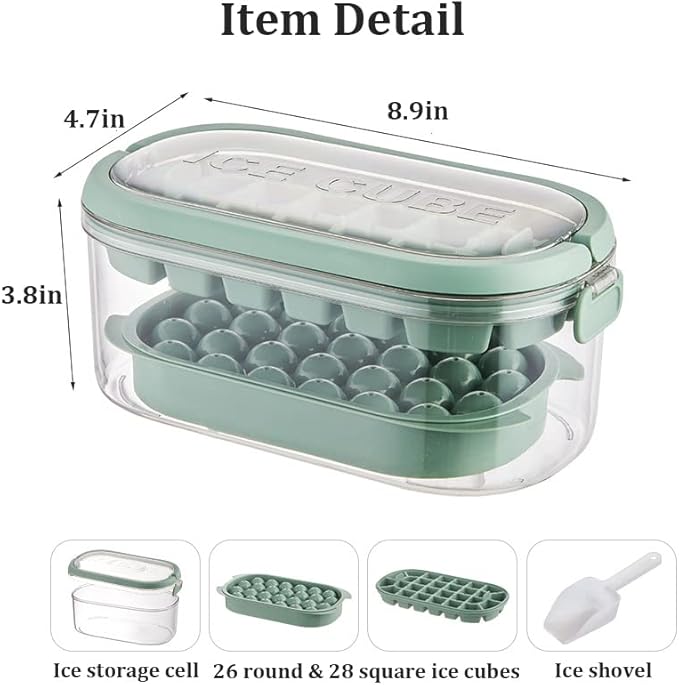 Ice Cube Trays Lid and Storage Bin for Freezer 2 Pack Square & Round BPA Free