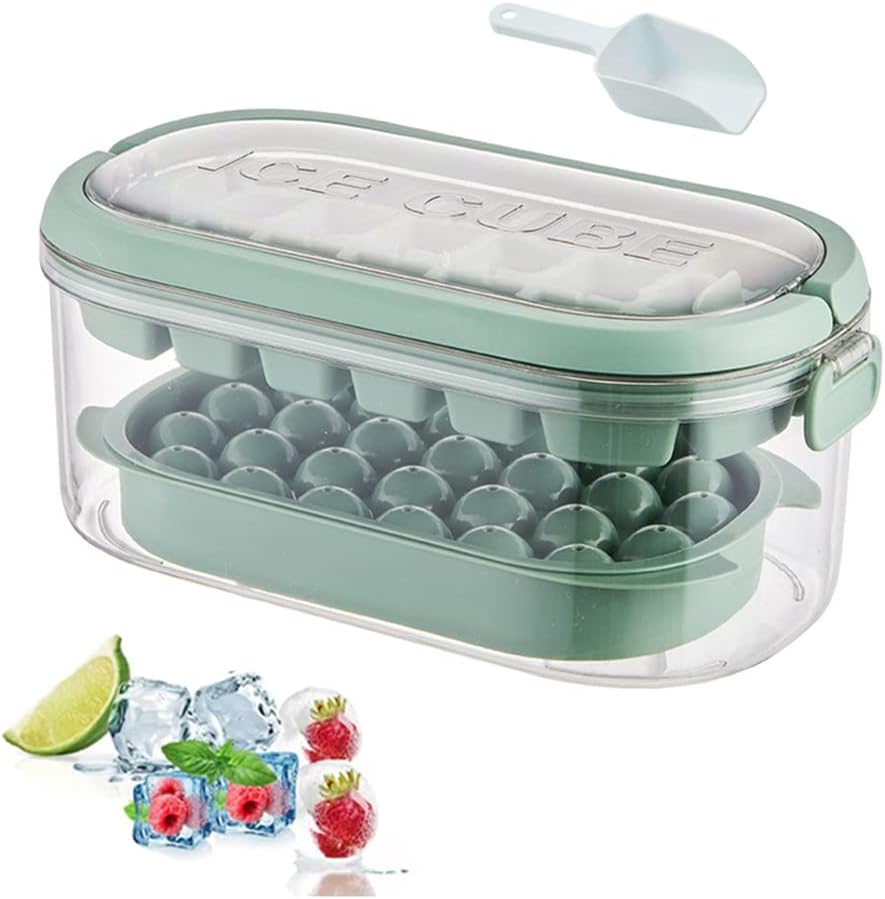 Ice Cube Trays Lid and Storage Bin for Freezer 2 Pack Square & Round BPA Free