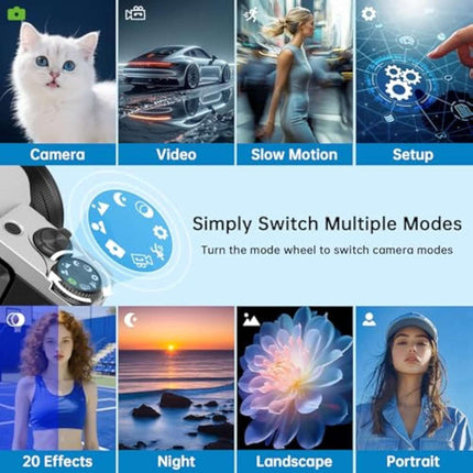 4K 64MP Digital Camera WiFi Autofocus Vlogging Camera Flip Screen 64GB Aureapix