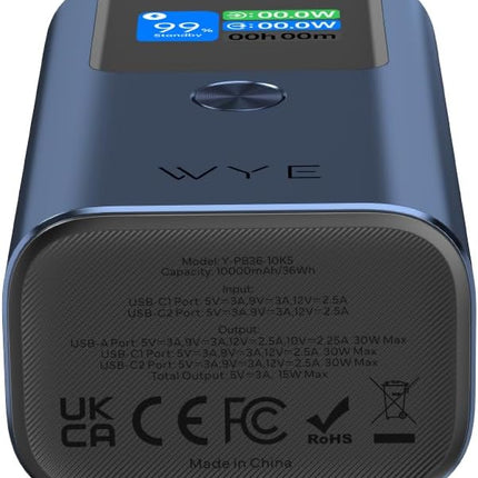 WYEFLUX High Speed Charging Mini Power Bank With LED Display 10K mAh - Dark Blue