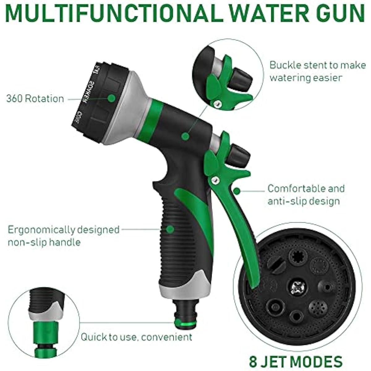 Adjustable Watering Gun 8 Functions High Pressure Water Gun for Garden or Car