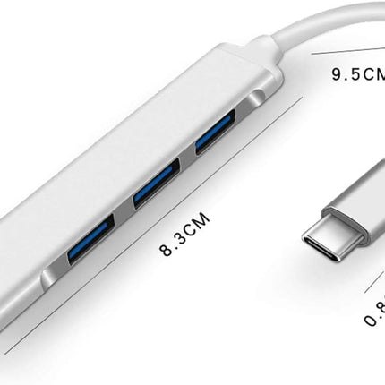 4 Ports USB Adapter Type-C to USB 3.0 Dongle Splitter Ultra Slim Space Silver