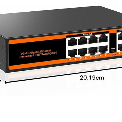 10-port 100Mbps PoE Switch with 2 UpLink ports 150W 802.3af/at Unmanaged