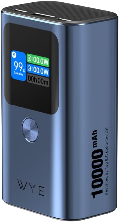 WYEFLUX High Speed Charging Mini Power Bank With LED Display 10K mAh - Dark Blue