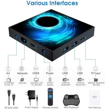 Android TV Box + Wireless Keyboard Quad-Core 64Bit 2.4G/5.8Ghz Wifi LAN BT 4.2