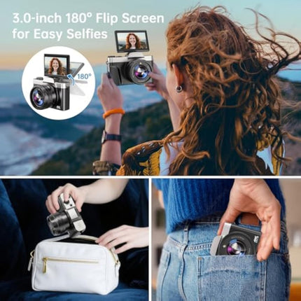 4K 64MP Digital Camera WiFi Autofocus Vlogging Camera Flip Screen 64GB