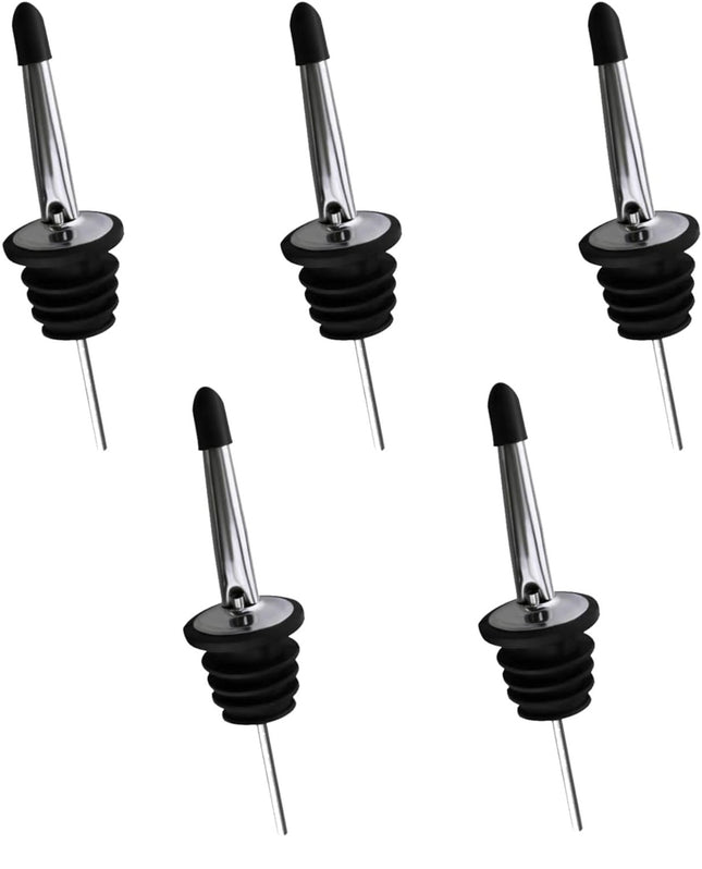 Drink Pourers Stainless Steel with Stoppers for Oil, Whiskey & Cocktails 5PK